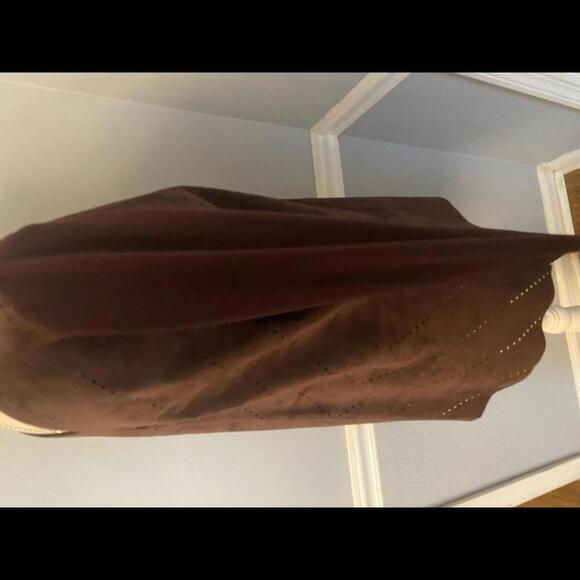 ecru  brown suede long sleeve top - Picture 3 of 14